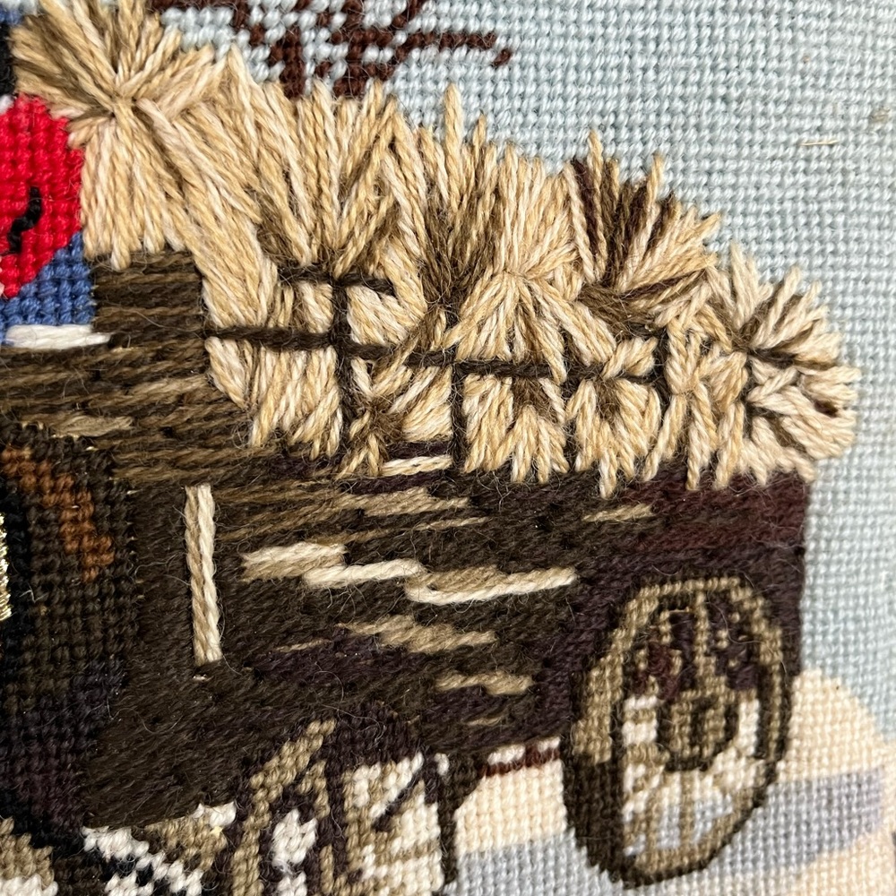 VTG Needlepoint Clydesdale Horses Winter Wagon Snow - Picture 4 of 7